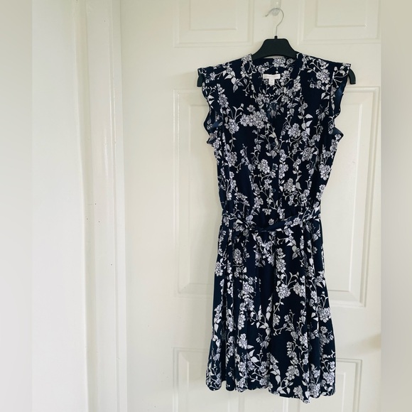 Charter Club Women’s Floral Ruffle Flutter Sleeve Belted Dress 8P DARK BLUE. - Picture 12 of 12